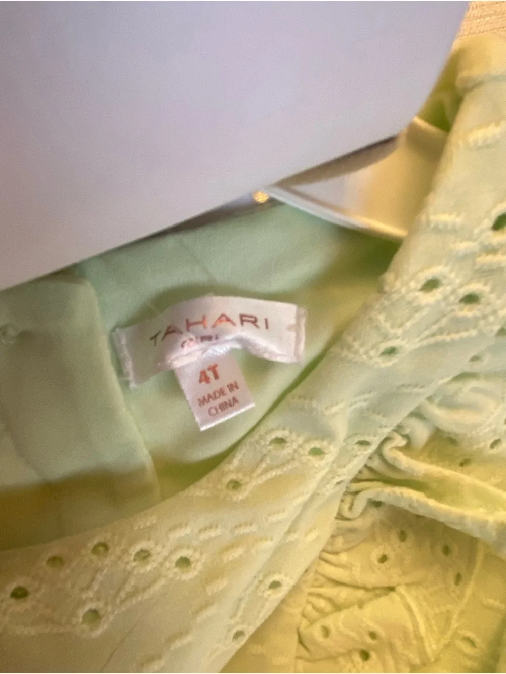 Tahari Girl Mint Eyelet Ruffle Dress with Bow Size 4T, NWT